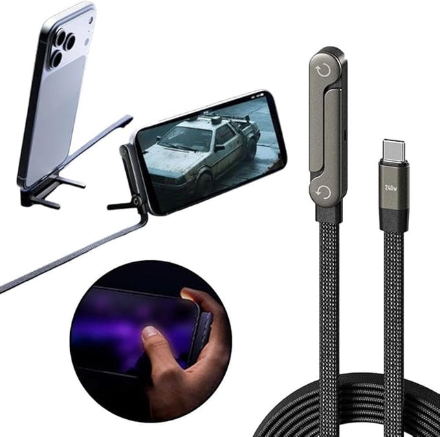 Novixa 2-in-1 Invisible Holder Charger Cable, 240W Portable Fast Charging Cord with Built-in Phone Stand